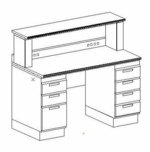 LAB BENCH, STURDILITE, WORKSURFACE, 4-DRAWER PED, 3-DRAWER PED, SHELF, POWERED BACKSPLASH