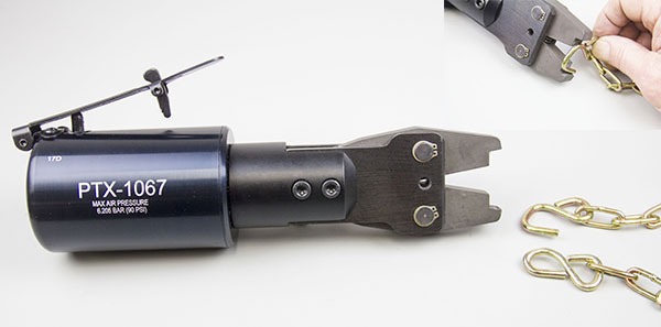 Custom Pneumatic Crimp Tool for Loop Rings, S Hooks and Heavy Wire.